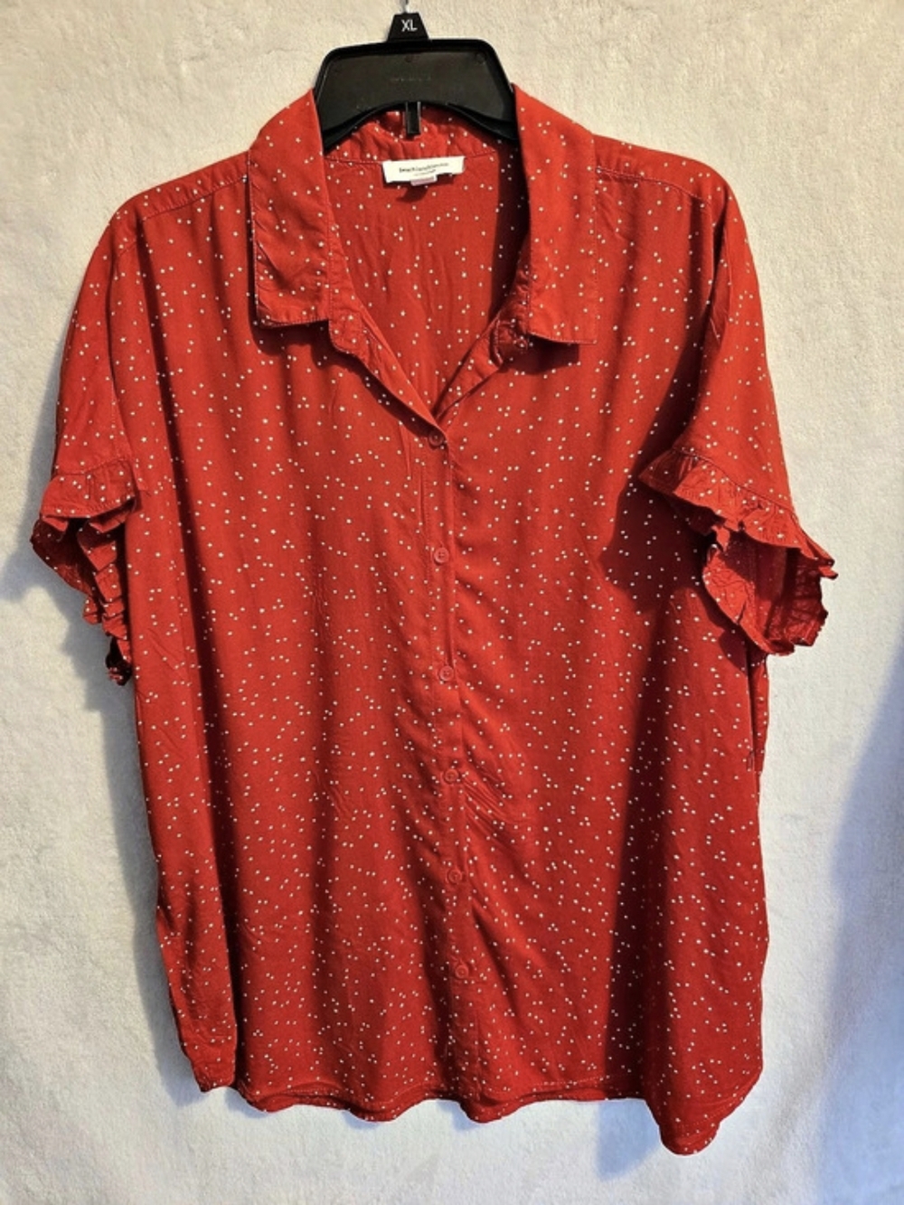 Red With White Stars Ruffle Sleeve Blouse Size XL